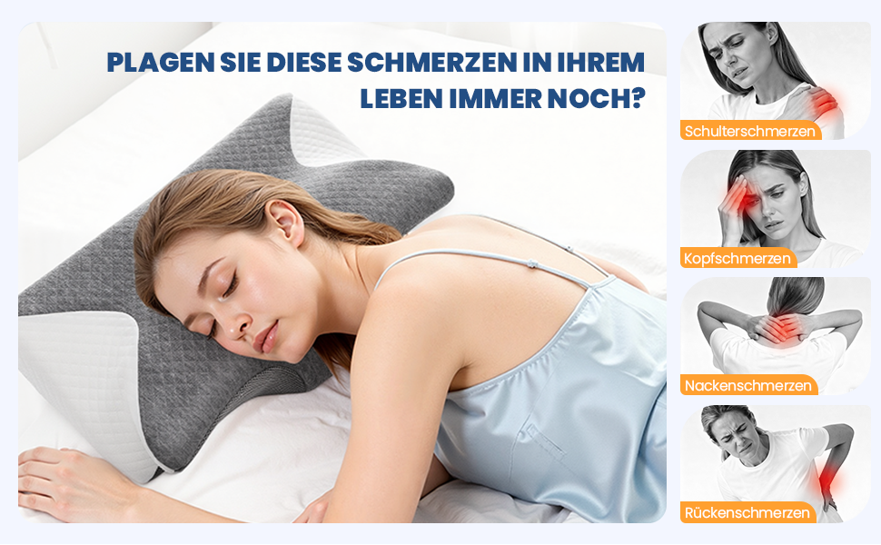 Ортопедична подушка A-Pce з Memory Foam для шиї, спини та плечей. Підходить для сну на боці, спині та животі. Сіро-білий колір