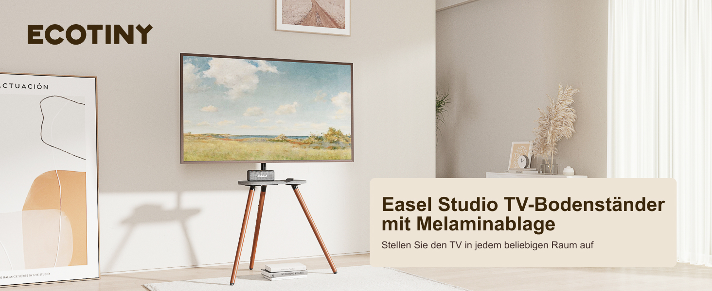 ECOTINY Adjustable TV Stand for 40-65 Inch LCD LED OLED TVs - Swivel & Height Adjustable, Portable Wood TV Stand with Wood Tray, VESA 400x400, Black Walnut & White Finish