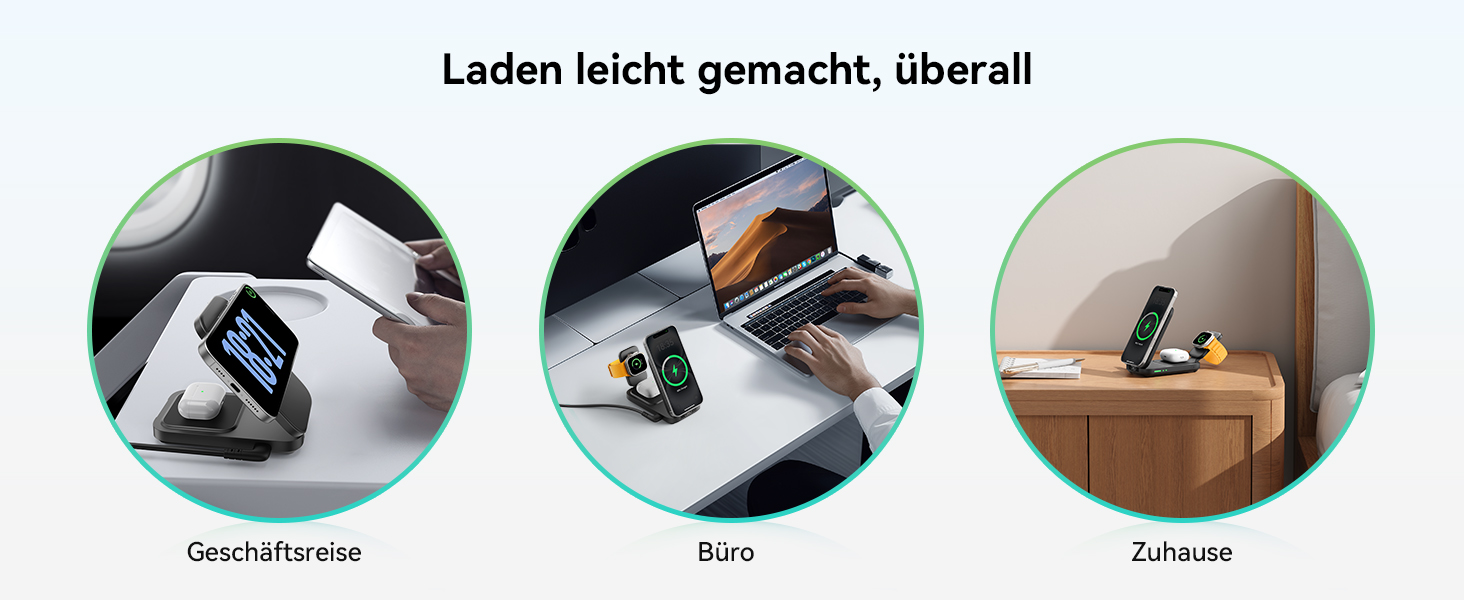 Станція зарядки INIU для iPhone 3 в 1, 15W, Qi2, магнітна, складна, MagSafe, для Apple Watch, iPhone 17/16/15/14/13/12, AirPods (з адаптером), чорна