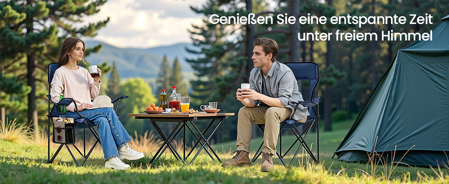 Набір кемпінгових стільців SONGMICS 2 шт., складані, для риболовлі, висока спинка, регульовані підлокітники, підсклянники, до 150 кг, блакитний