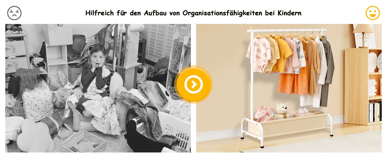 Детский вешалка для одежды MISSLO с корзиной, белая. Компактная стойка для хранения детской одежды, выдерживает большую нагрузку. Размеры: 38 x 81 x 114 см