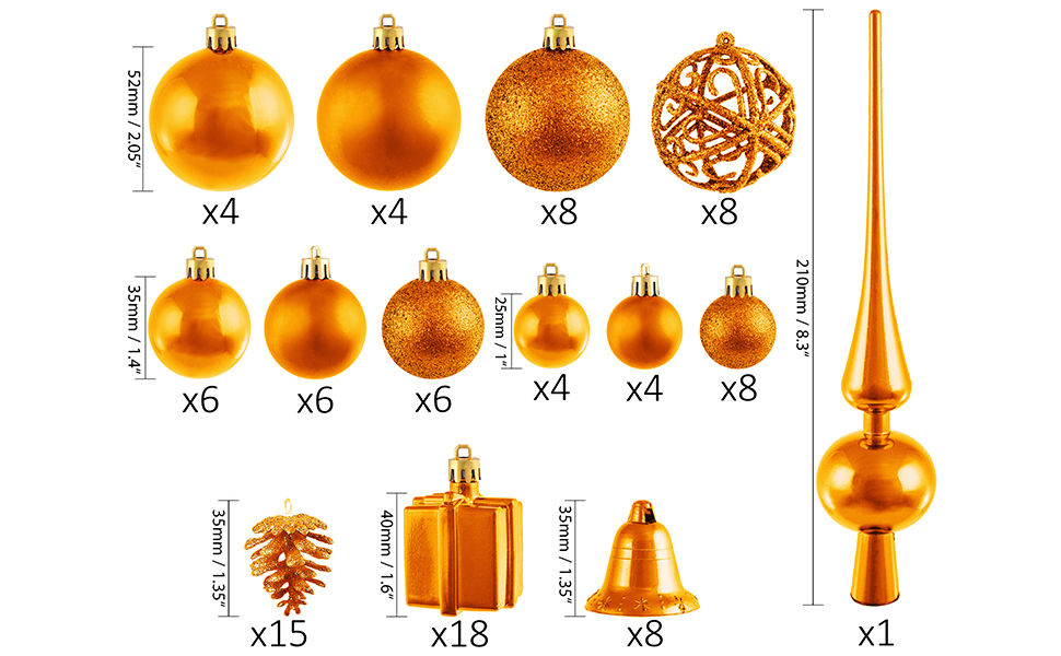 Набір прикрас для ялинки BRUBAKER 101 шт. з верхівкою, кремово-білий, помаранчевий