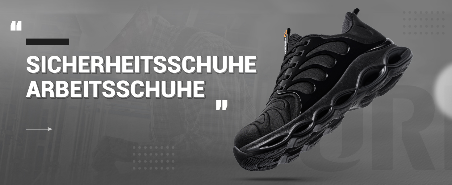 Черевики робочі чоловічі LARNMERN з металевим підноском, зручні, дихаючі, антипрокольні, легкі, модні, 36-50 EU (43 EU, Чорний)