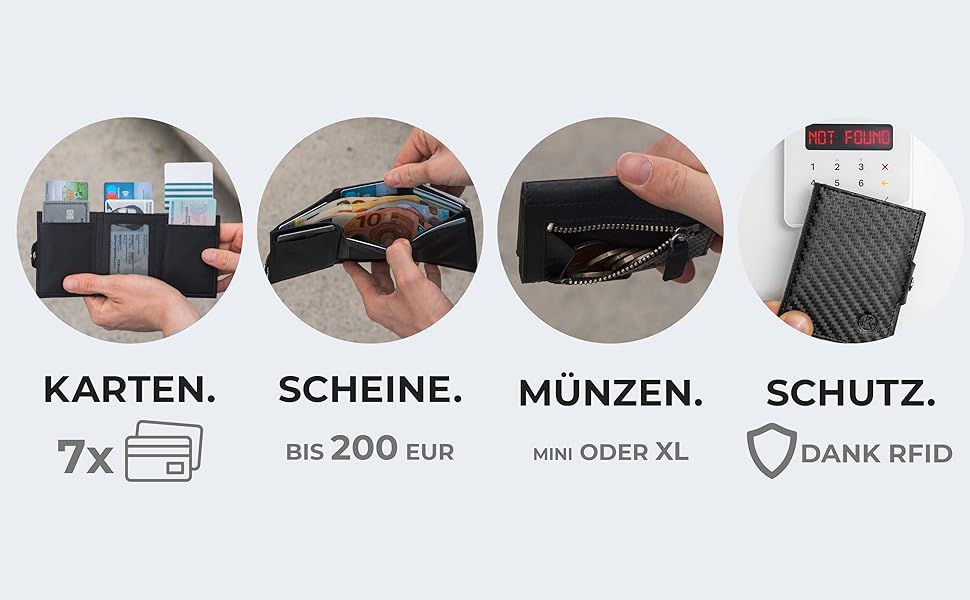 Гаманець Koruta Slim з монетницею та RFID захистом - картхолдер для чоловіків і жінок - мінімалістичний портмоне з карбону, чорний