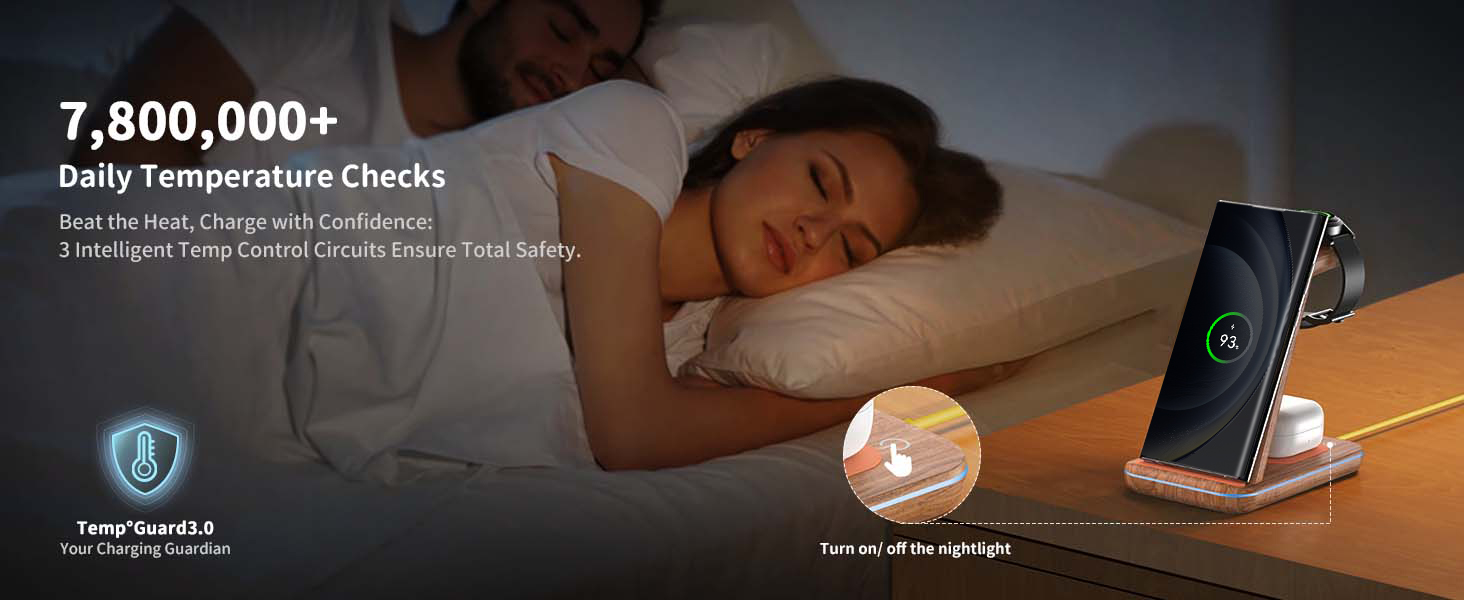 Бездротова зарядка JoyGeek 3 в 1 для Samsung Galaxy: смартфонів (S25/S24/S23/S22/Z Flip/Fold) та годинників/навушників (Watch Ultra/8-4/Buds), з бамбуковою підставкою