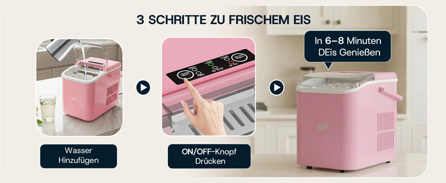 Машина для приготування льоду Upstreman BI12: рожева, автоматична очистка, для дому, кухні, офісу