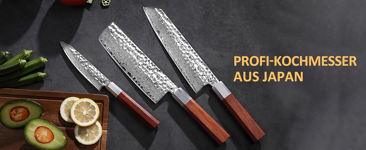 Кухонний ніж YOTSUBA Hackmesser 18 см, кухонний тесак з ергономічною ручкою Pakkawood, професійний ніж для м'яса та овочів, набір кухонних ножів 3 шт.