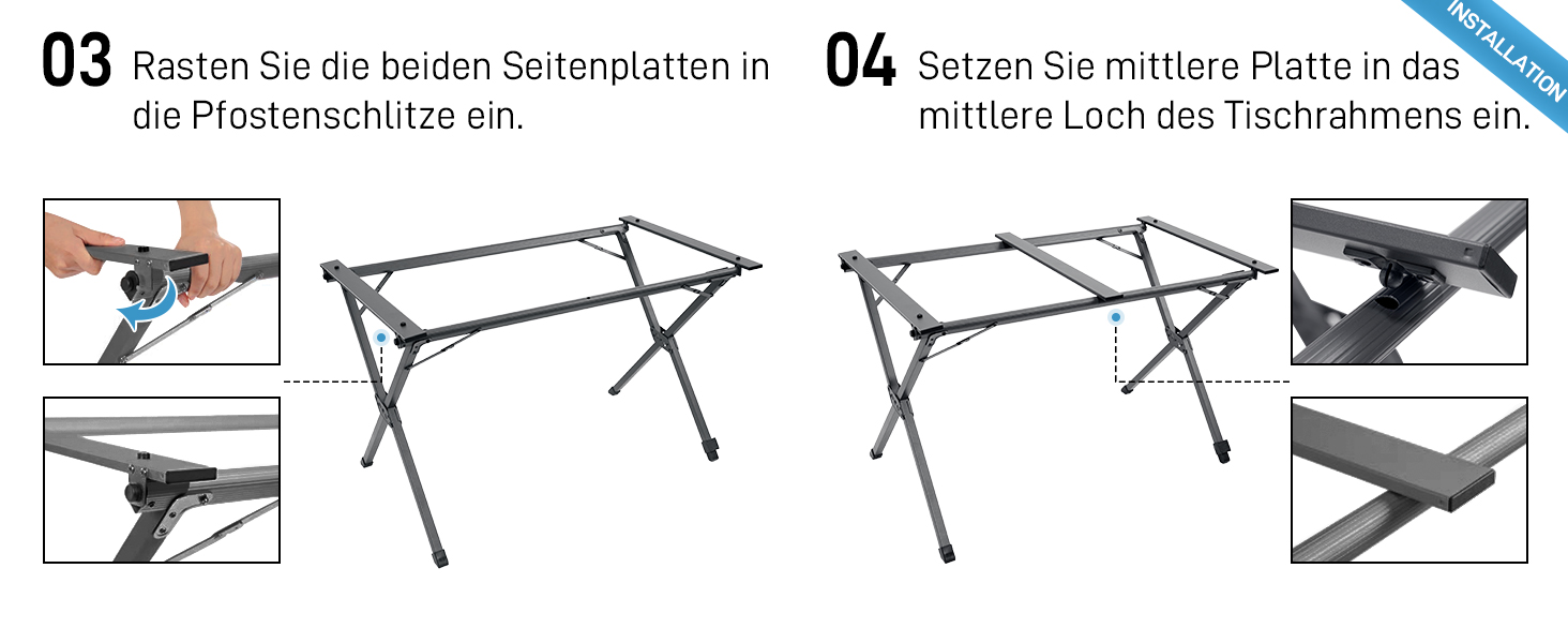 Розкладний туристичний стіл EVER ADVANCED 120x70 см, алюміній, 100 кг, сірий