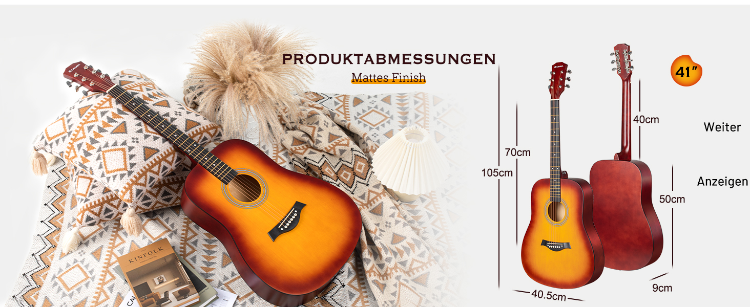 Акустична гітара CAHAYA Lindenholz CY0354: Комплект для початківців, дітей та дорослих, з чохлом, запасними струнами, каподастром, медіаторами та наклейками на лади