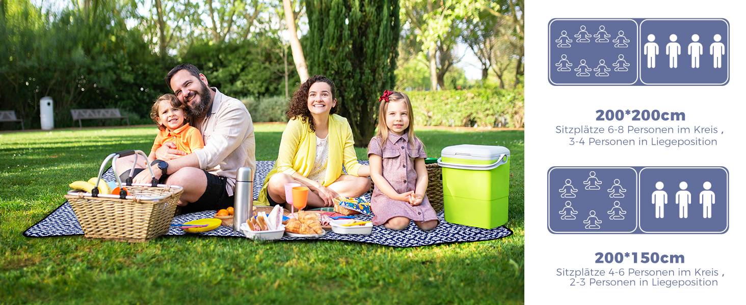 Плед для пікніка Oak & Tea 200x200 см, водонепроникний, ізолюючий, XXL, складаний килимок для пляжу, кемпінгу, вулиці з міцного Оксфорда (синій)