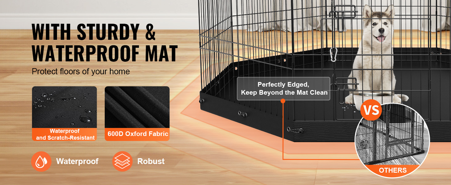 Лягуватка для цуценят VEVOR 61 см, 8 панелей з килимком та покриттям з оксфорду 600D, водонепроникна, миється, для собак, складна, металева, з верхньою кришкою та підстилкою