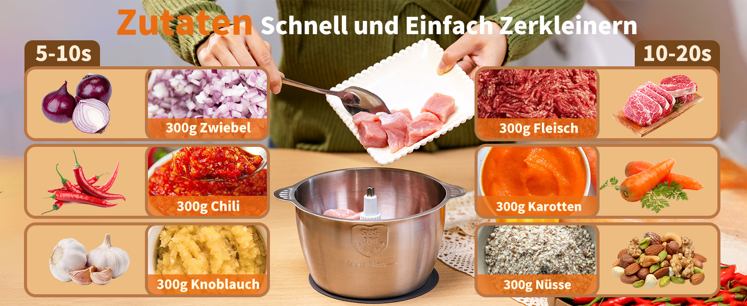 Електричний подрібнювач Aigostar Flor 500W з нержавіючою чашею 1.8L та 4-ма лезами, 2 швидкості для м'яса, овочів та горіхів