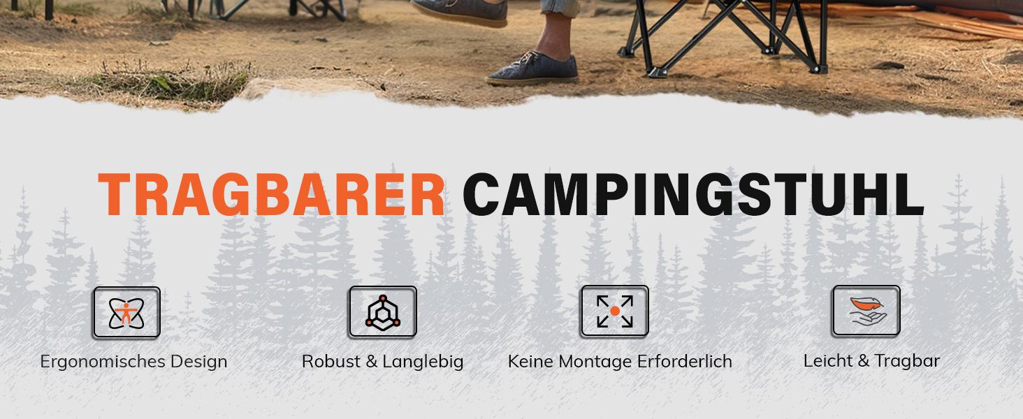 Набір складних кемпінгових стільців OVERMONT (2 шт.) до 135 кг з сумкою для транспортування - для саду, балкону, пляжу, риболовлі, чорний