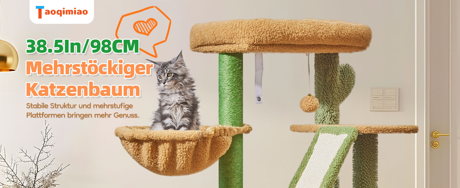 Кігтеточка Taoqimiao Klein, 98 см: котячий будиночок, корзина, 4 стовпчики, м'ячі, зелений (MS029SW)