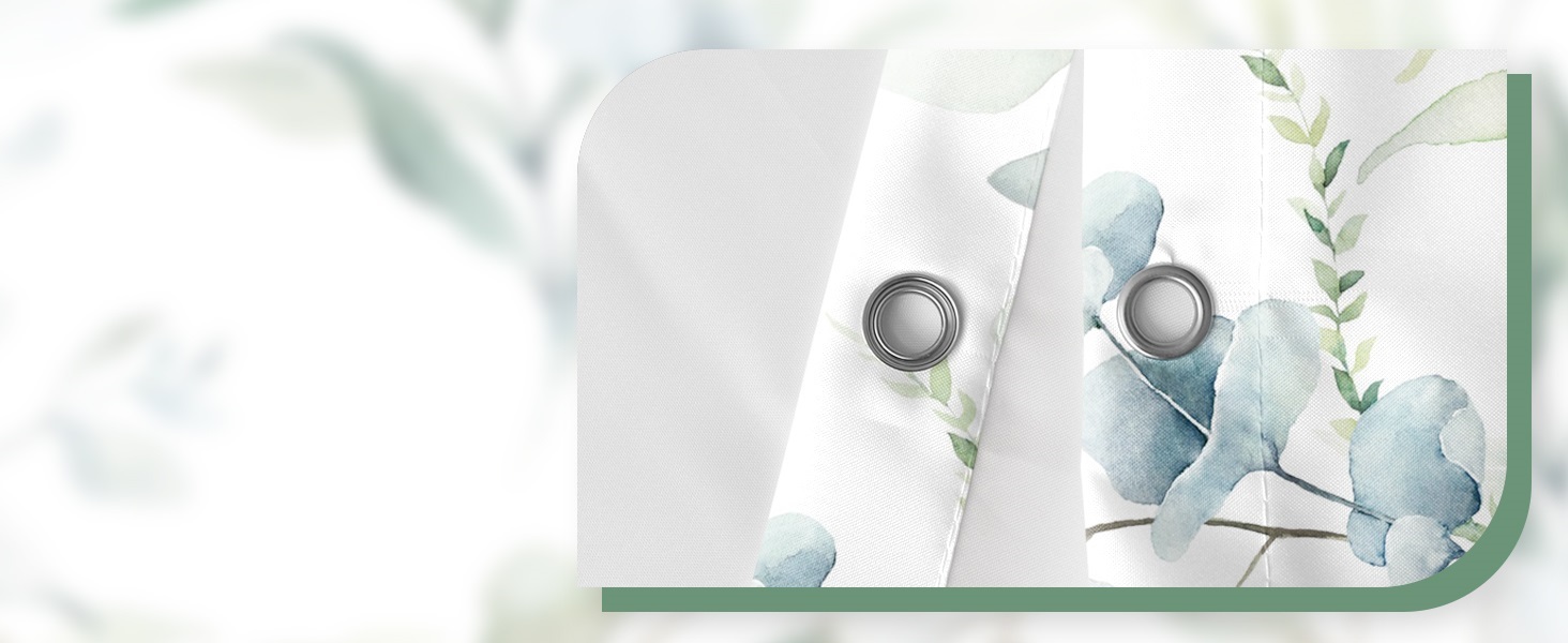 Штора для душу 120x200 см з евкаліптом, зелені листя, акварель, анти-грибок, водонепроникна, поліестер, з гачками для ванної кімнати