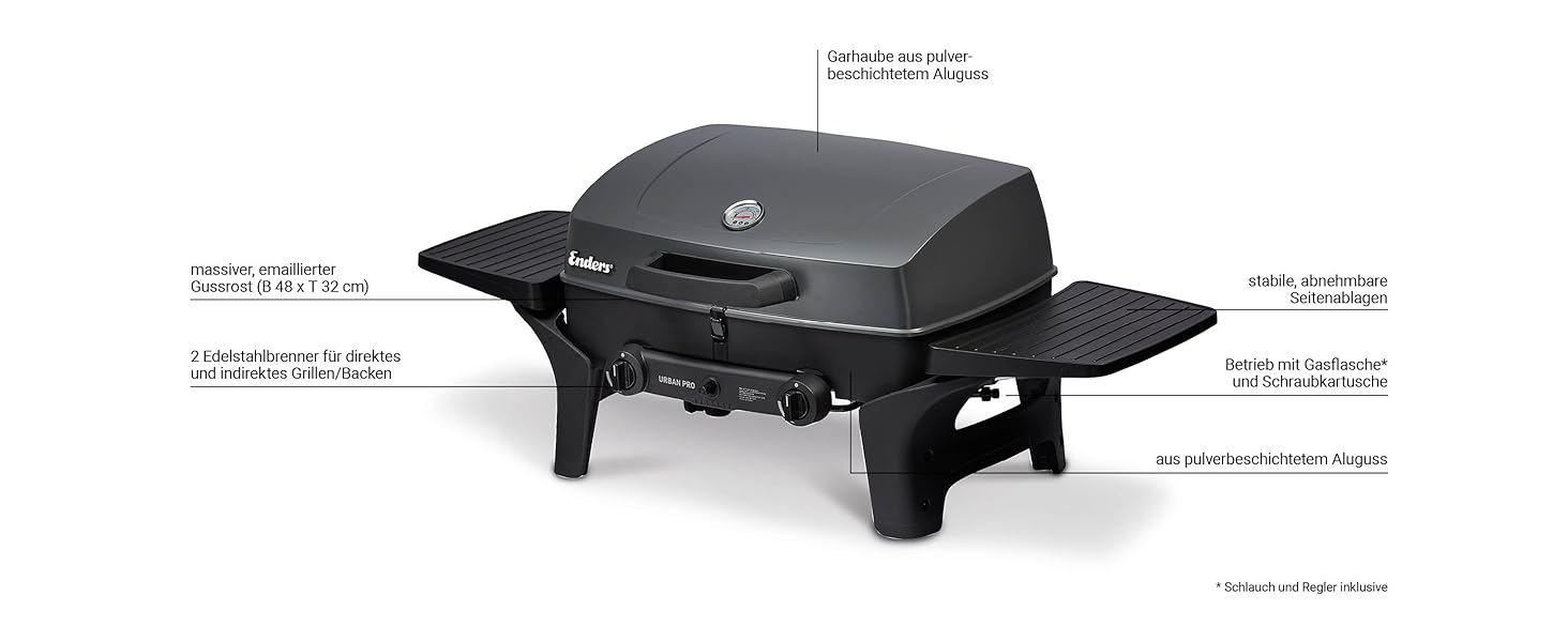 Газовий гриль Enders URBAN PRO, 2 конфорки, компактний