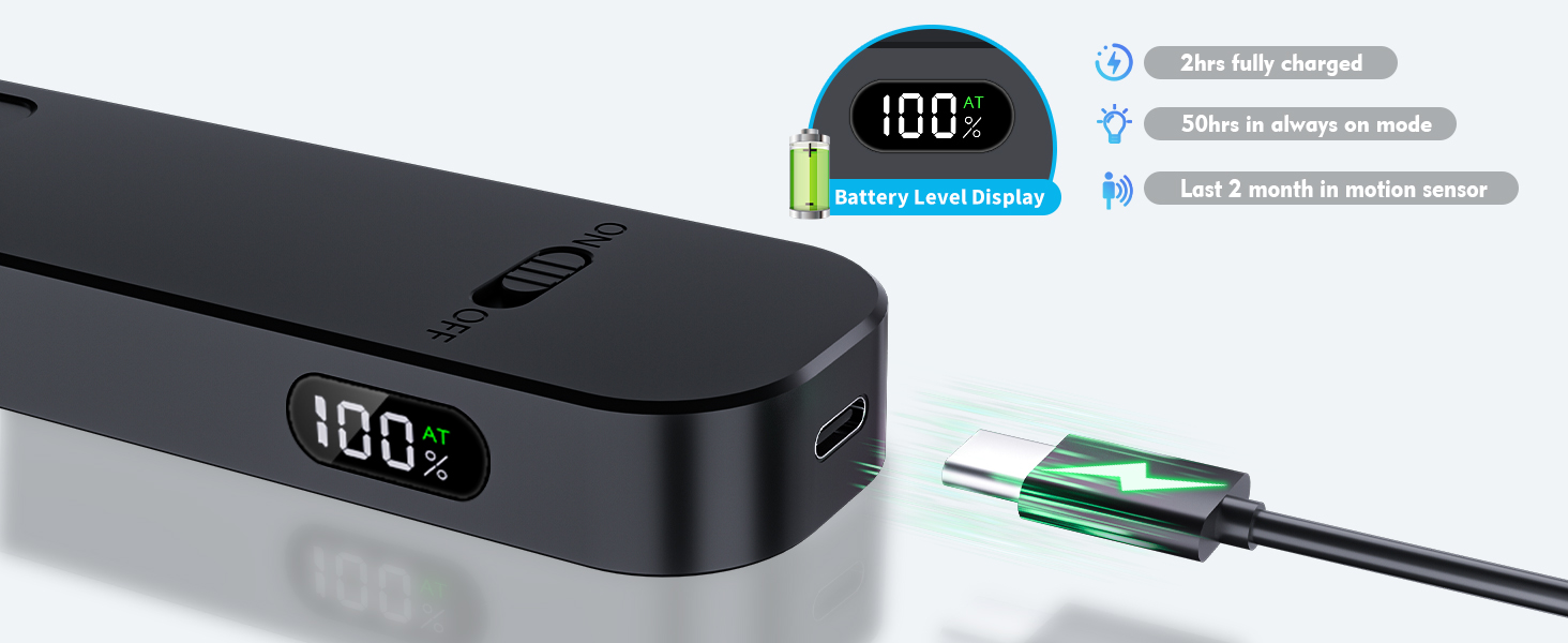 LED-підсвітка для шафи Ferswe з датчиком руху, індикатором заряду, USB-акумуляторна, тепле світло 3000K, 2 шт. Підсвітка для кухні, гардеробу, меблів