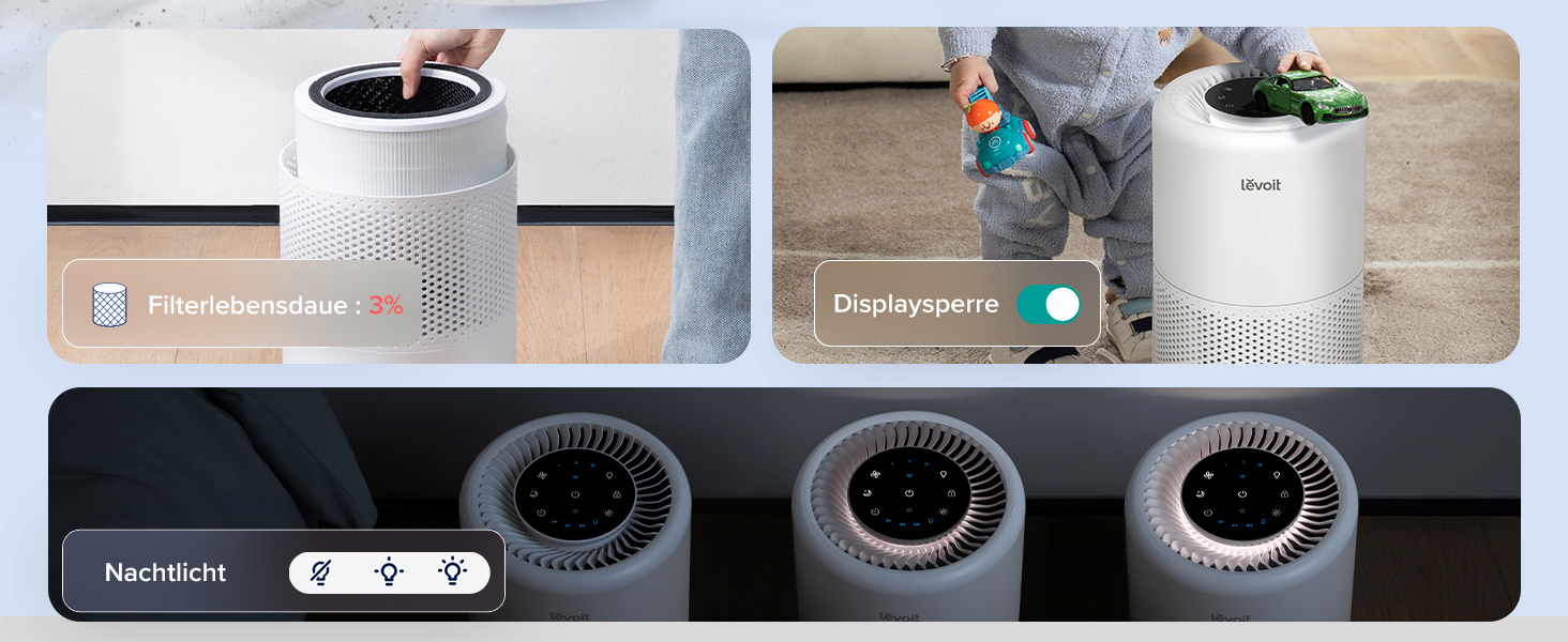 Повітряочисник LEVOIT з HEPA-фільтром: видаляє цвіль, пил, пилок, шерсть тварин. Автоматичний режим, таймер, тиха робота 22dB. CADR 240 м³/год, для кімнат до 50 м², білий.