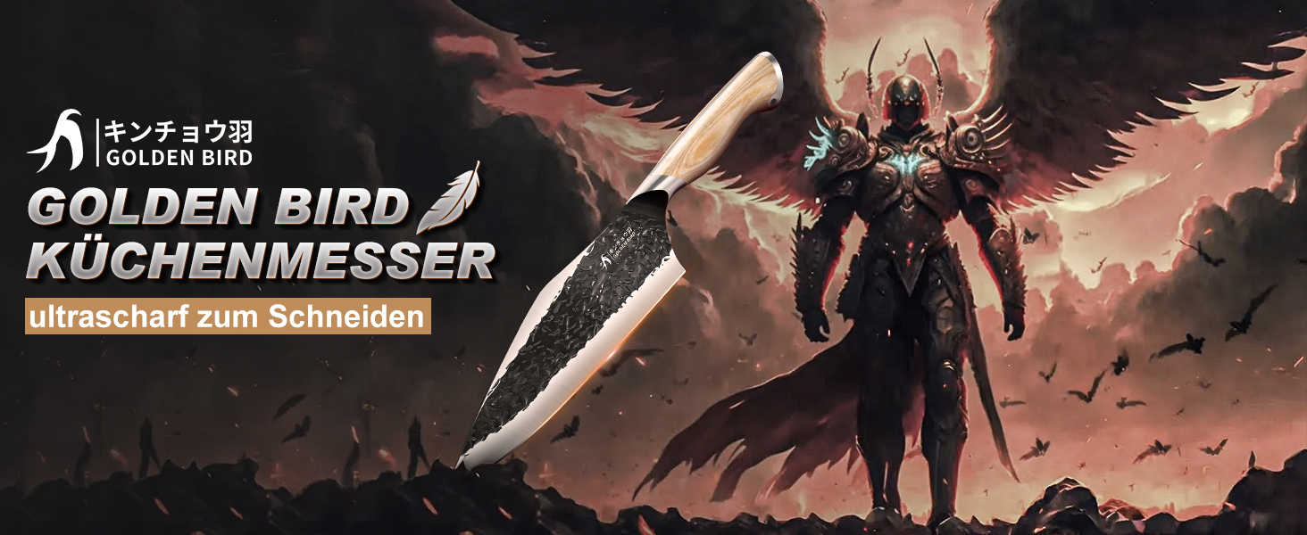 Ніж кухарський Golden Bird, 20 см, з вуглецевої сталі, з ергономічною ручкою з дерева, для кухні, гриля та відпочинку на природі
