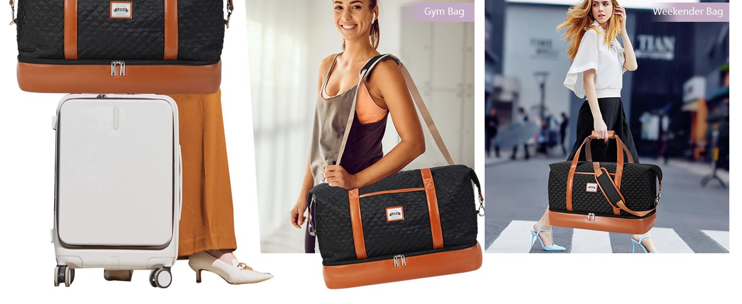 Жіноча дорожня сумка Lekespring 50L, подвійна, чорна, для подорожей, спортзалу, ручна поклажа, сумка для пологового будинку, з косметичкою та 2 мішками для взуття