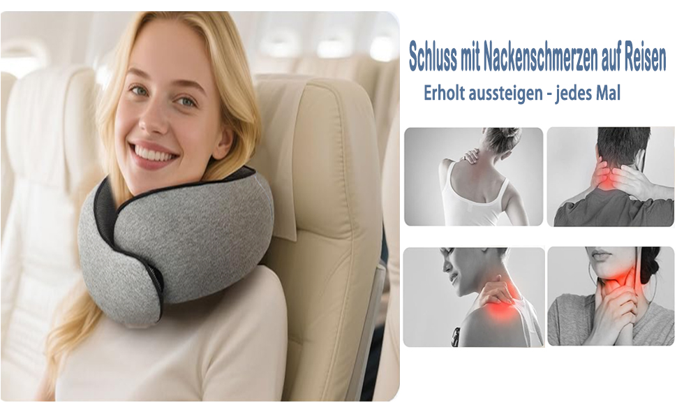 Подушка для шиї з регульованою капюшоном та 360° підтримкою шиї | Ергономічна подушка з піною з пам'яті для подорожей (літак, авто) | З чохлом для подорожей та берушами | Дихаюча та пральна (світло-сіра)
