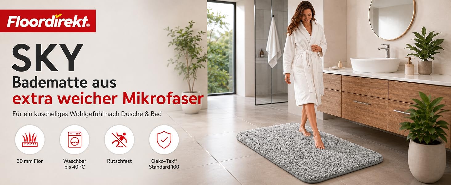 Килимок для ванної кімнати Floordirekt Sky, м'який високоворсовий, протиковзкий та швидкосохнучий, під підігрів підлоги, прямокутний (60 x 100 см, яблучно-зелений)