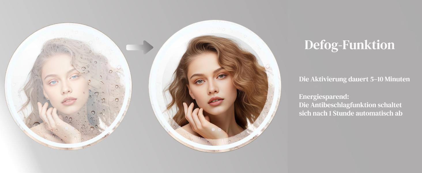 Круглий дзеркало для ванної кімнати Clevich з підсвічуванням, 80 см, сенсорне управління, протитуманне покриття, 3 кольори світла, регулювання яскравості