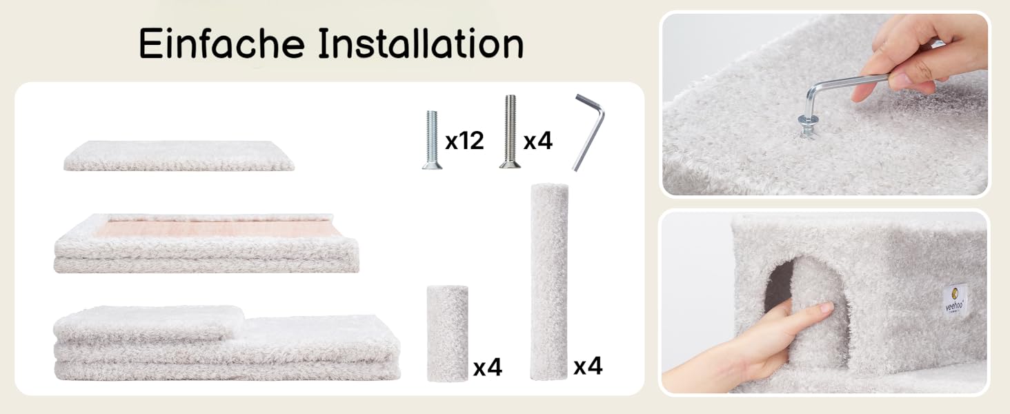 Сходинки для собак Veehoo: 3 сходинки, ліжко, печеринка, для маленьких собак та котів, сірий, 67x34x52 см, до 45 кг