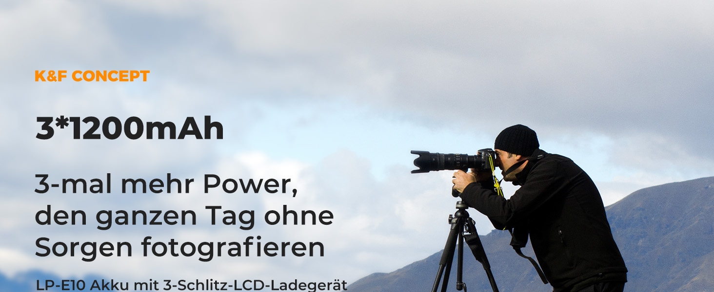 Набір акумуляторів K&F CONCEPT LP-E10 (3 шт.) з LCD-зарядним пристроєм для Canon EOS Rebel T7, T6, T5, T100, Kiss X50, X70, X80, X90, 1100D, 1200D, 1300D, 1500D, 2000D
