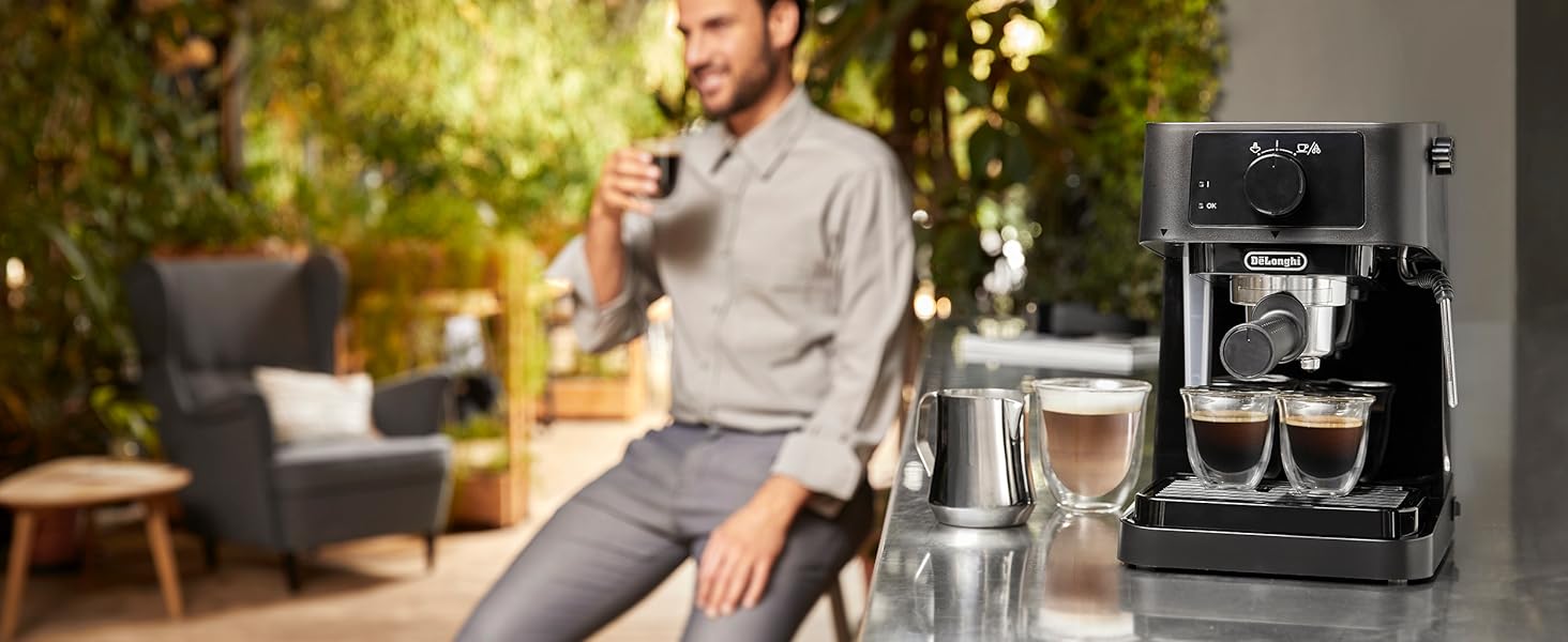 De'Longhi Stilosa EC 230.BK – традиційна еспресо-кавоварка з ручним капучинатором, для меленої кави, бак 1 л, 1100 Вт, чорна