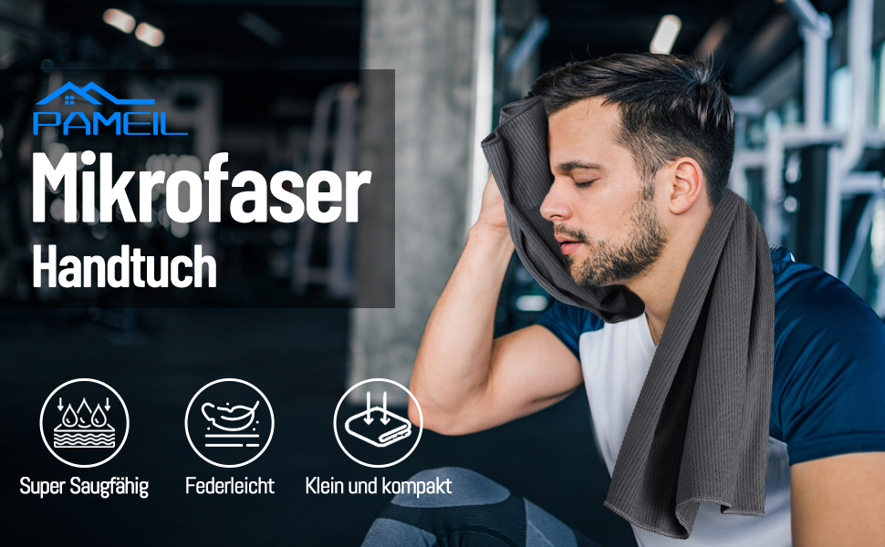 Набір рушників з мікрофібри Pameil (2 шт.) - великий (160x80 см) + маленький (80x40 см), компактні та швидковисихаючі, для спорту, подорожей, пляжу, колір морської хвилі