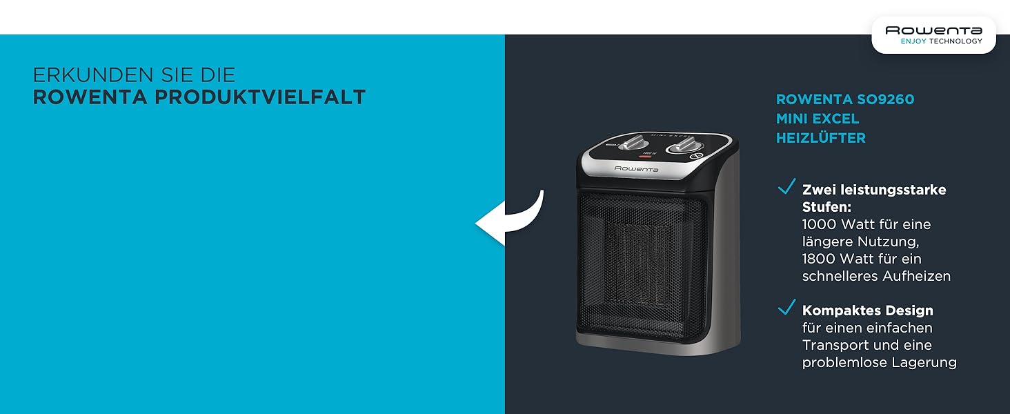 Обігрівач Rowenta Instant Comfort Compact 2000: компактний, з термостатом, 2 режими, чорний (SO2350F0), клас енергоефективності A+++