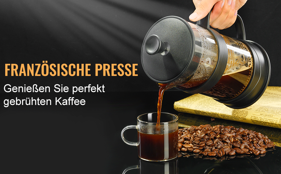 Френч-прес ParaCity з нержавіючої сталі та термостійкого скла, 1000 мл - для холодної заварки та як подарунок
