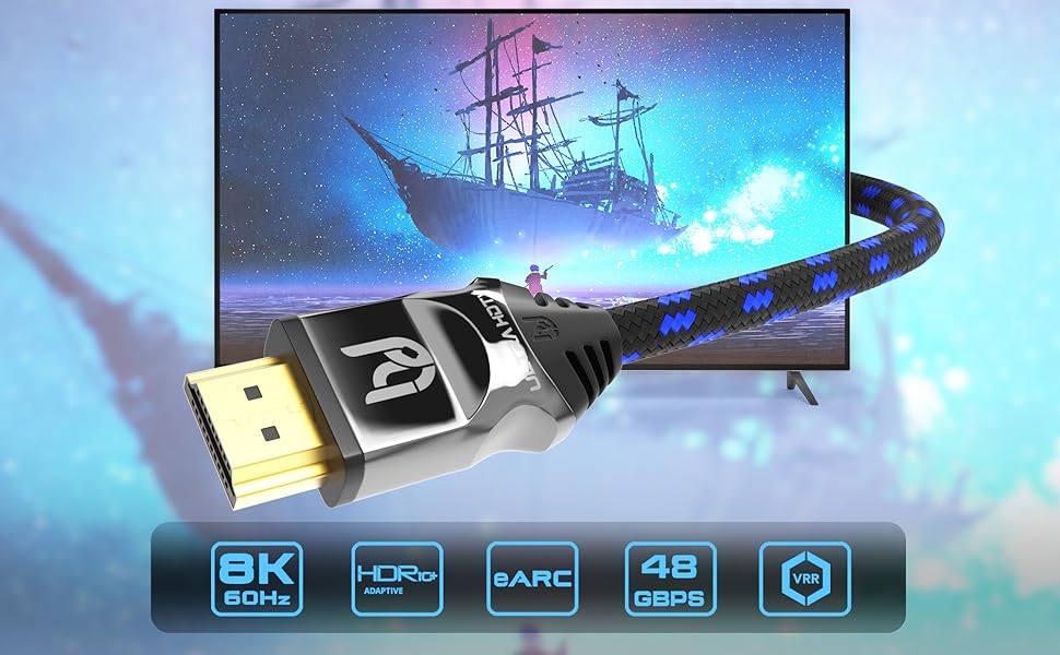 HDMI-кабель 8K Ultra HD 5 метрів, 48 Gbps, 2.1, HDR10+, eARC, DTS:X, HDCP 2.2/2.3, Premium