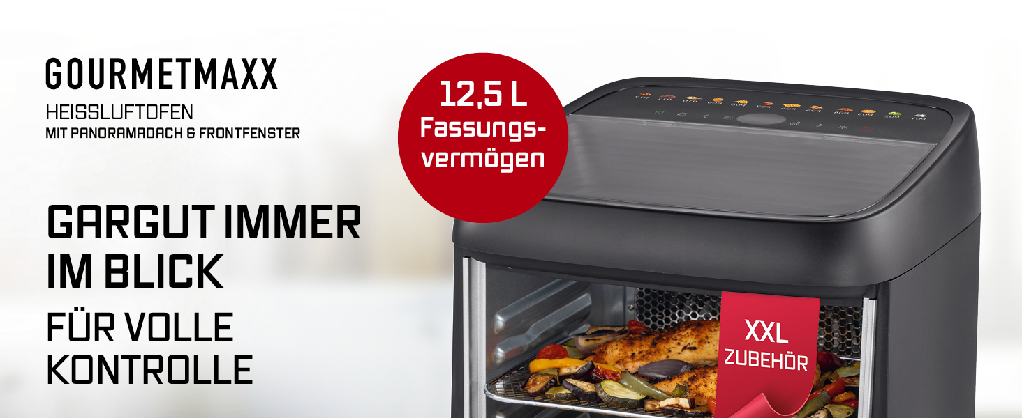 Фритюрниця повітряна GOURMETmaxx XXL з 2 камерами та сенсорним дисплеєм | 12.5 л об'єм | Фритюрниця без олії, 2 рівні