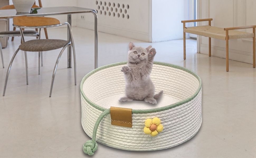 Тканинне ліжко для котів, 40 см, розкладний кошик-гніздо, дихаюче ліжко для домашніх тварин, стійке до подряпин, універсальне ліжечко для кошенят (L, Бежевий)