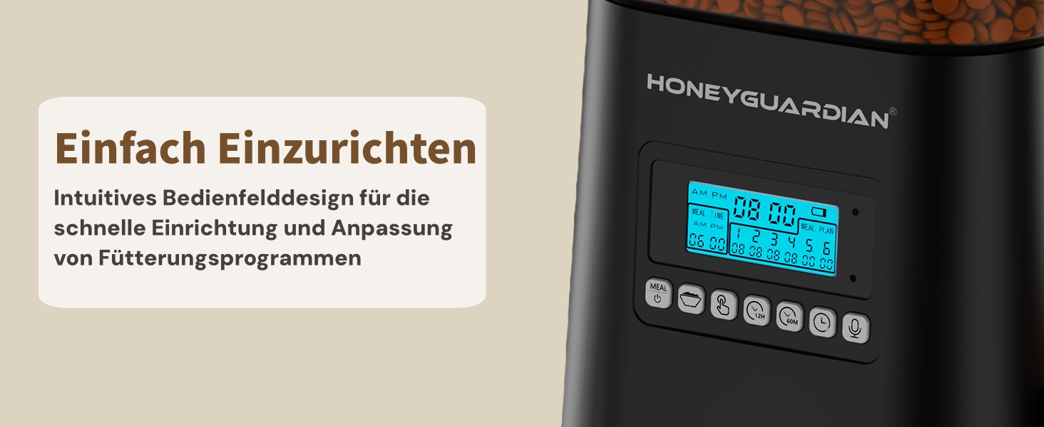 Автоматичний годівник для котів та собак HoneyGuardian з 2 мисками, таймером та великим об'ємом 3.5L, чорний
