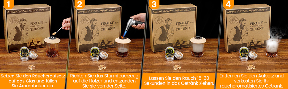 Набір для копчення коктейлів віскі з пальником, 6 смаків дерев'яної стружки, 2 склянки, 2 форми для кубиків льоду, набір для приготування бурбон Old Fashioned, подарунок для чоловіків, батьків, коханих (без пальника Butan)
