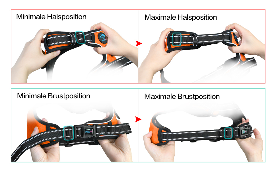 Шлейка для собак PHOEPET з регулюванням, для прогулянок, з карабіном, світловідбиваючими смугами, ручкою для контролю, великі та середні породи собак (L, помаранчевий)