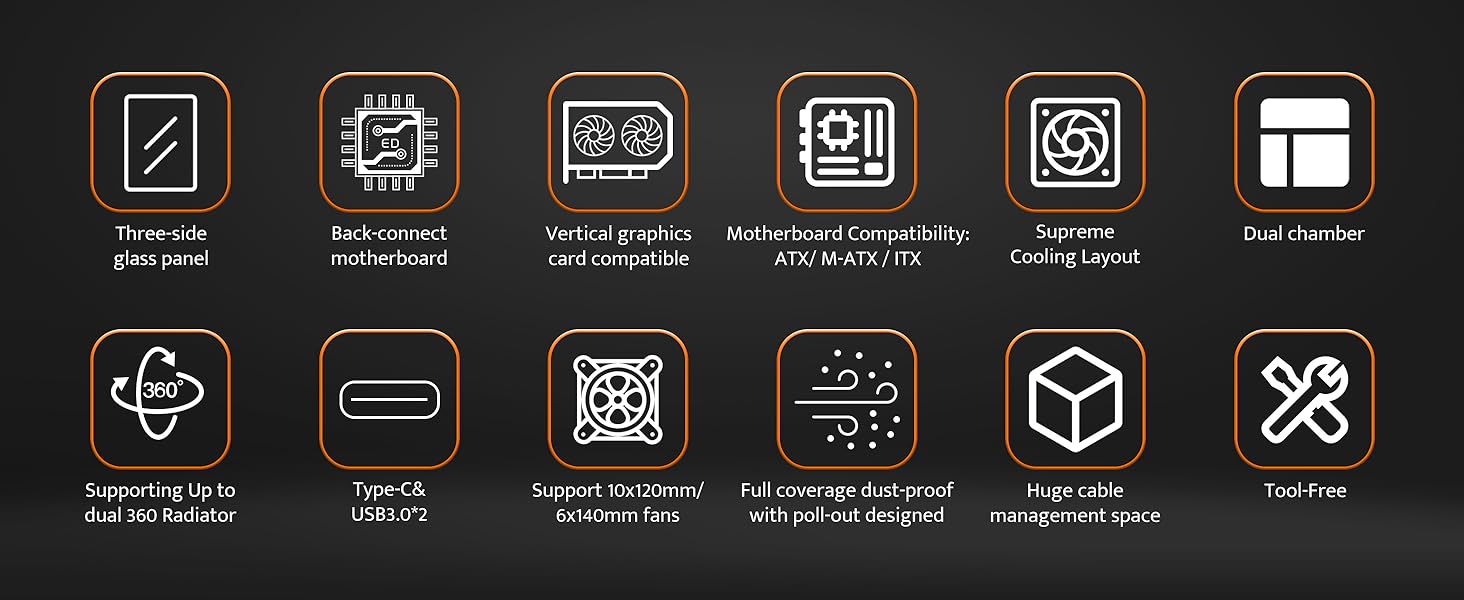 darkFlash DY470 - Корпус для ігрового ПК Full-Tower ATX з 4 PWM-ARGB вентиляторами, підтримка RTX 40, 2 камери, панорамне скло, радіатори до 360 мм (білий)