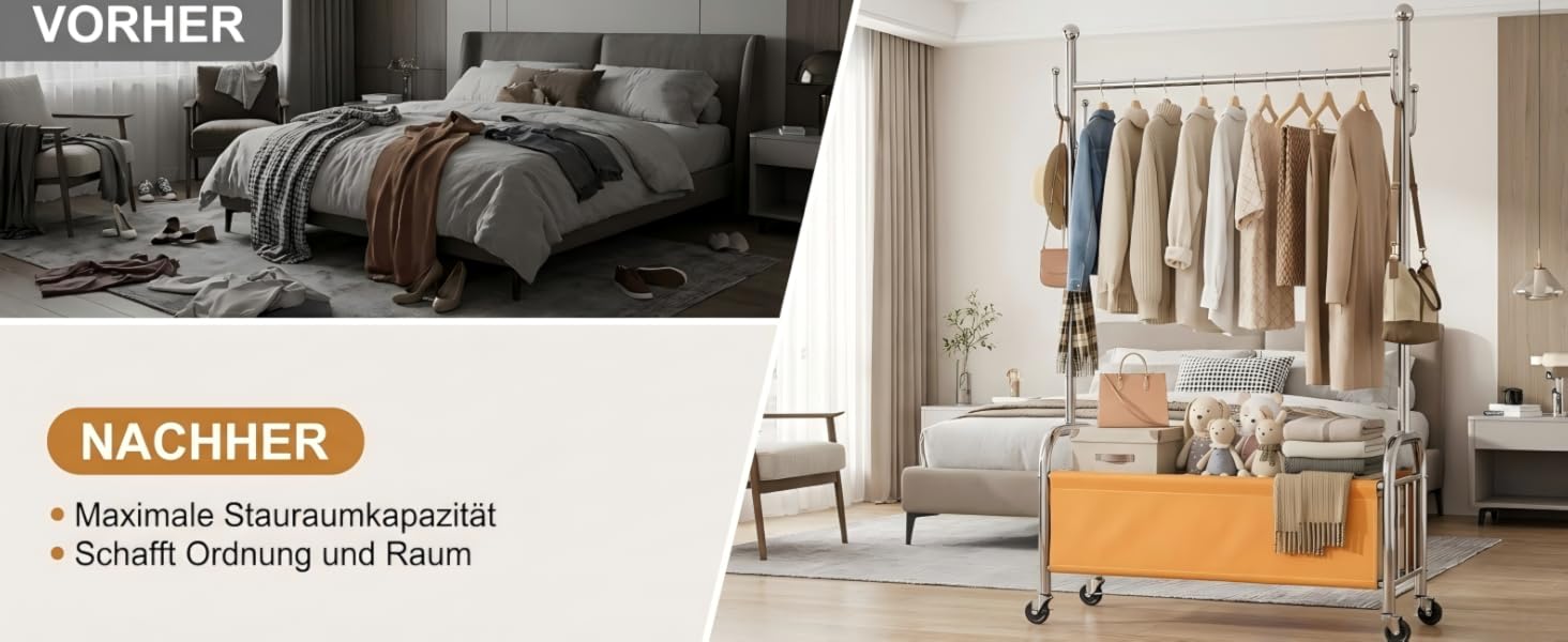 Вішалка для одягу сталева з кошиком для зберігання, навантаження до 115 кг, 3-в-1, для спальні та передпокою UP-R02