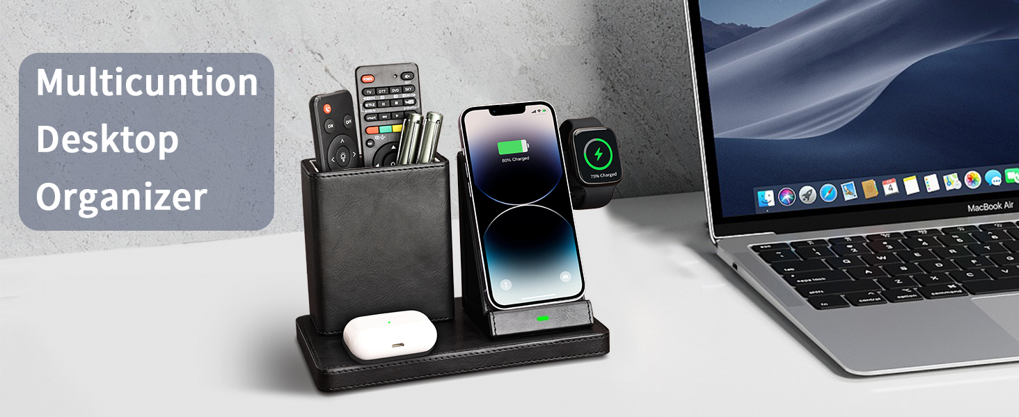 KINGFOM 3-в-1 Індукційна Зарядна Станція: для iPhone, iWatch, AirPods - Чорний