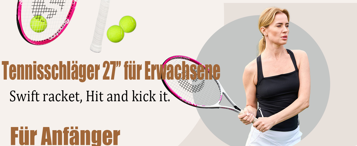 Senston S700 Professional Tennis Racket - 27 Inch with Carry Bag & Vibration Dampener - Pink