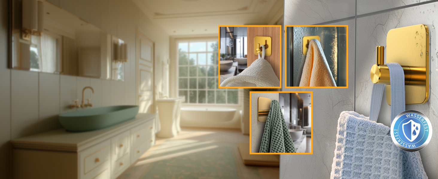 Набір гачків для рушників 4smile (6 шт) - самоклеючі, золоті, для ванної кімнати