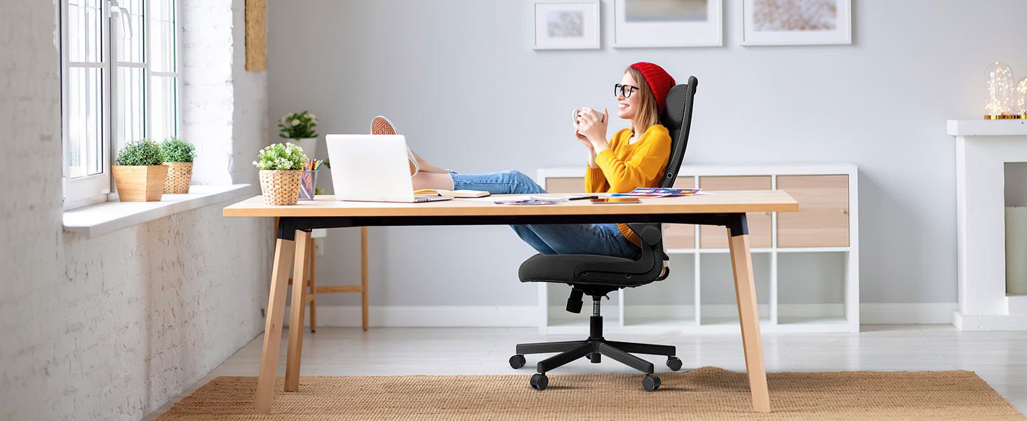 Ергономічне крісло для офісу з регульованою підголовником, офісне крісло з сітки, відкидні підлокітники, широке сидіння, функція гойдання, комп'ютерне крісло EN 1335, офісне крісло 200 кг, чорне