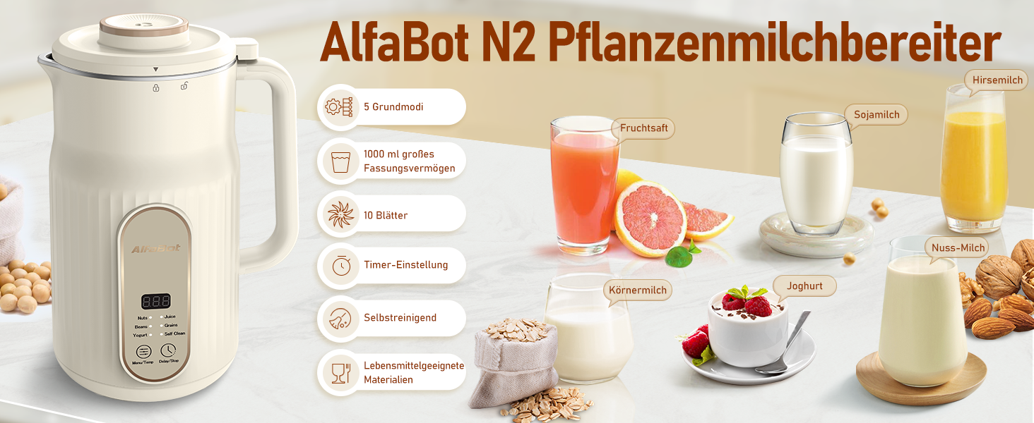 Автоматична машина для приготування рослинного молока AlfaBot N2 (1000мл): мигдальне, соєве, вівсяне молоко