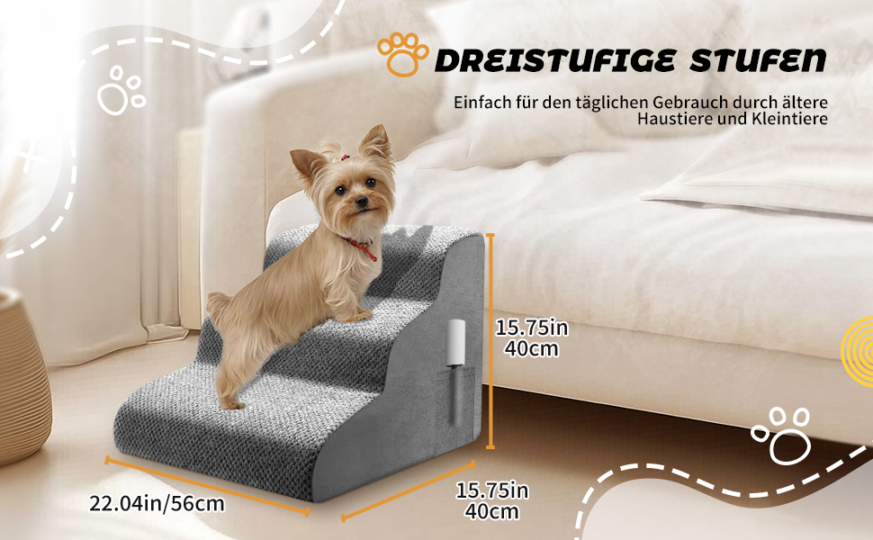Сходинка для собак та котів 3 ступені, 40 см, протиковзка, для літніх тварин, з щільного піноматеріалу, знімна та миється, портативна рамка для собак, котів, софи, ліжка, авто