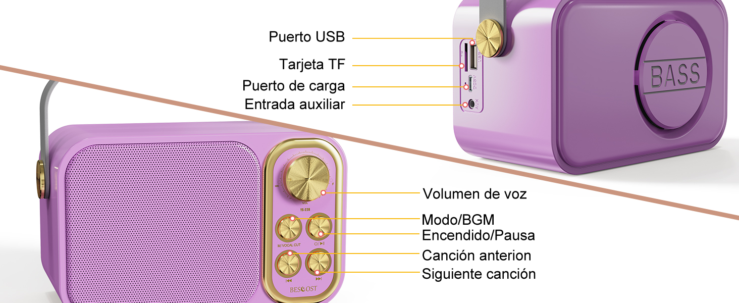 Караоке машина з 2 мікрофонами, портативна Bluetooth колонка для дітей та дорослих, 7 голосових ефектів, ідеальна для вечірок та днів народження (фіолетовий)