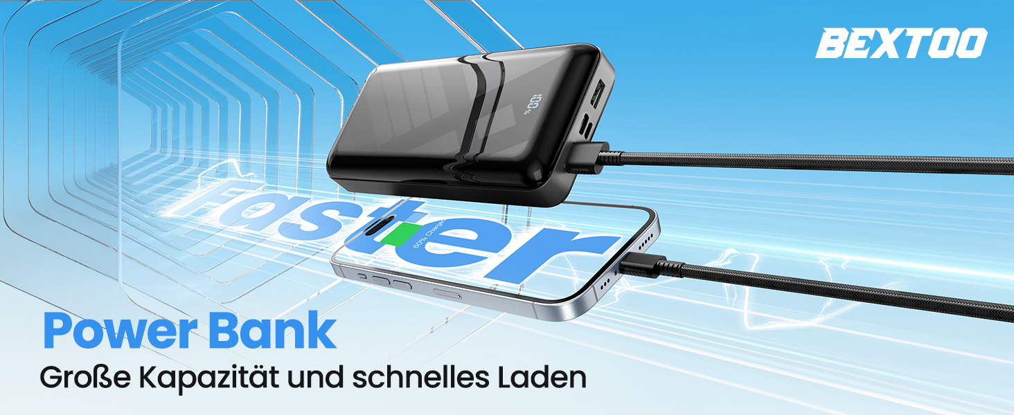 Power Bank 27000mAh з LED-дисплеєм, 22.5W PD20W USB-C, чорний. Сумісний з iPhone 16/15/14/13/12/11 Pro