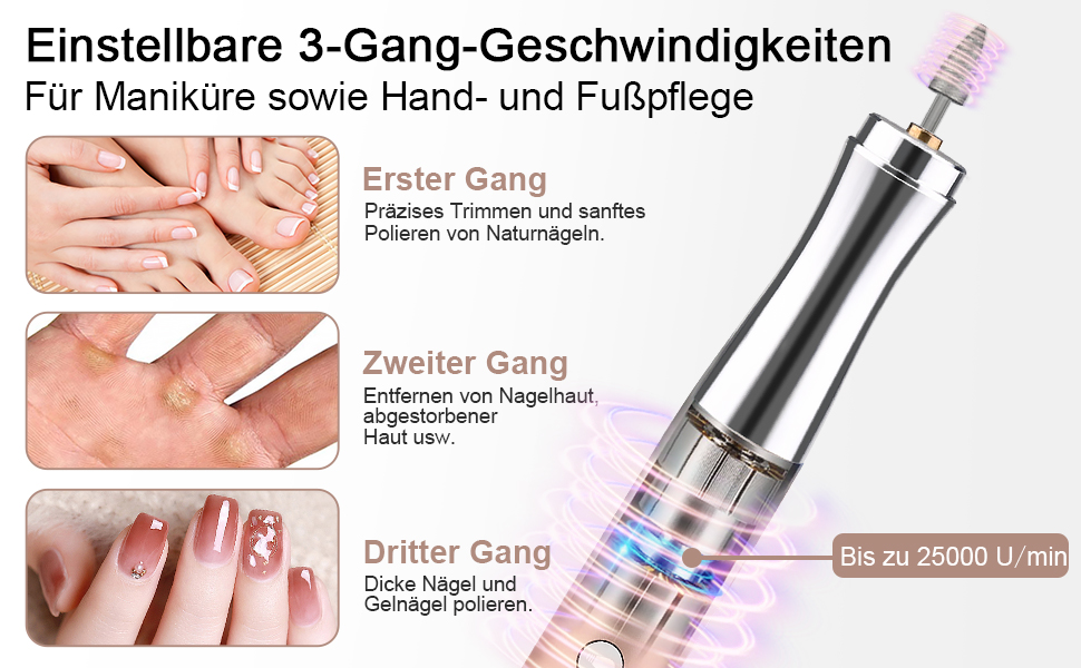 Електричний набір для манікюру та педикюру 13 в 1 Kabellos з підсвічуванням, 25000 об/хв, з пилозбірником, для дому, золото